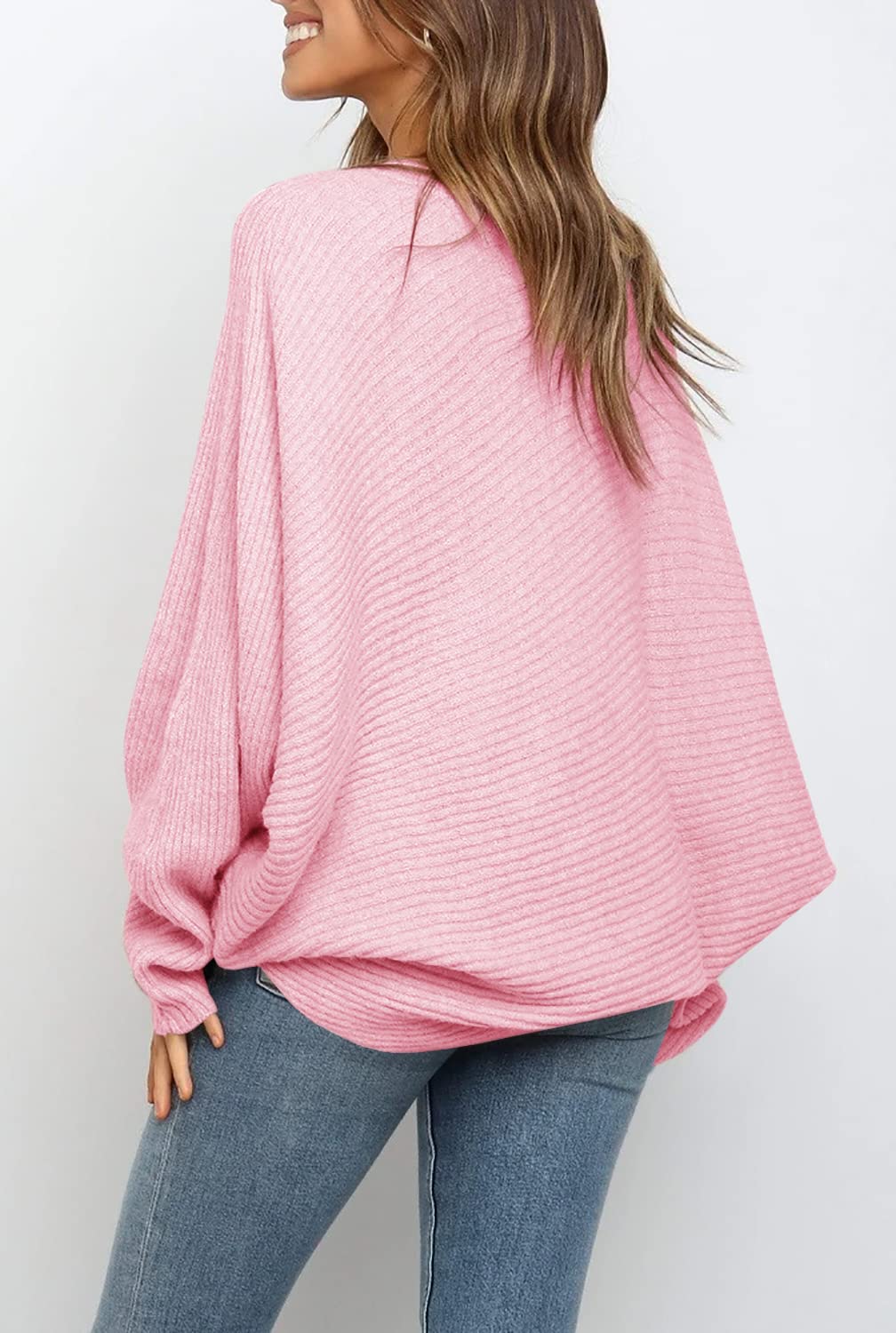 Women's Oversized Crewneck Batwing Puff Sleeve Cable Pullover Sweater