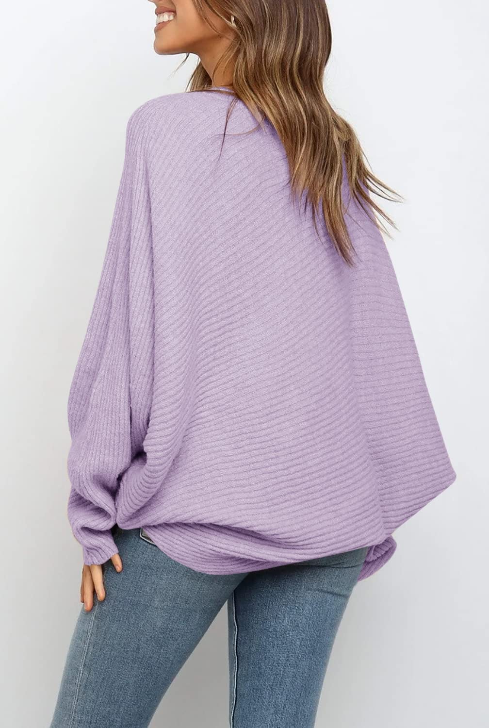 Women's Oversized Crewneck Batwing Puff Sleeve Cable Pullover Sweater