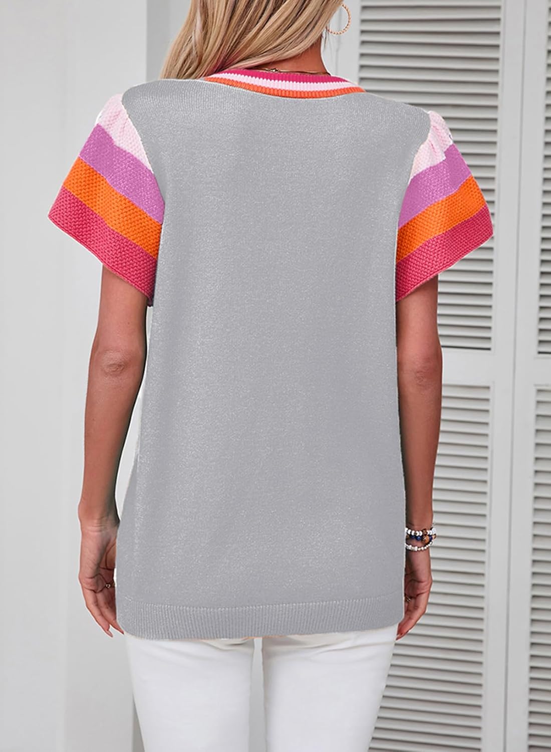 Women’s Casual Knit Pullover with Colorful Cap Sleeves(buy 2 free shipping!!!)