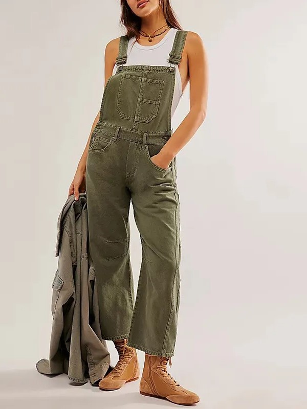HOT SALE Women's Denim Bib Overalls Barrel Leg Adjustable Strap