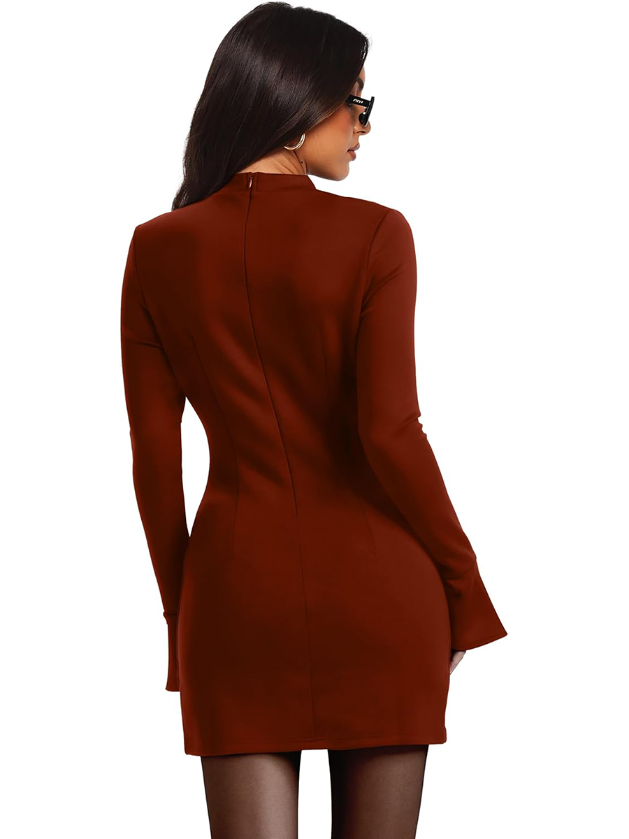 Women's Long Sleeve Mock Neck Dress Party Club Bodycon Mini Dresses