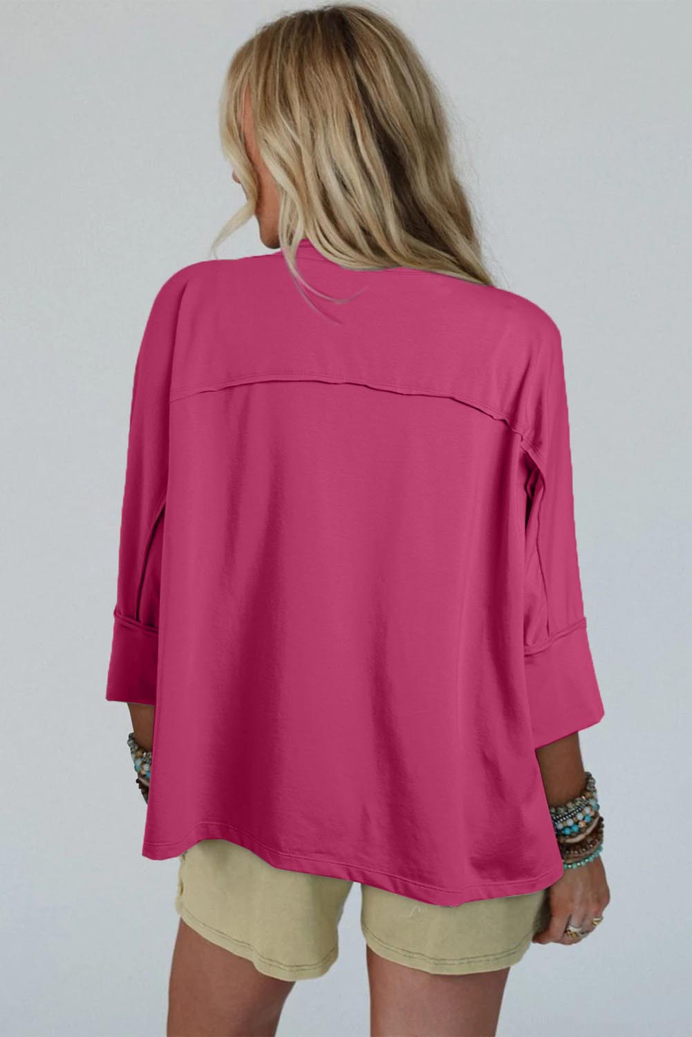 Floral Star Patched Exposed Seam 3/4 Sleeve Top