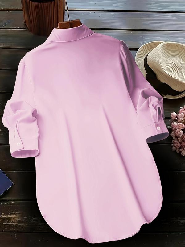 Women's Plain Button Front Split Side Shirt