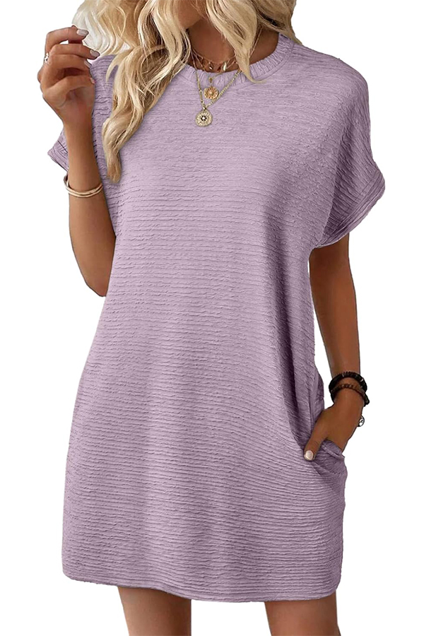 Women's Crewneck Short Sleeve Textured Mini Dress Casual Beach Vacation Dresses