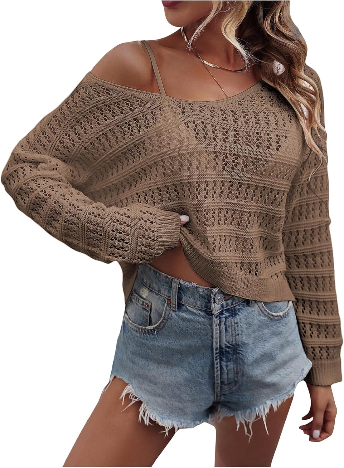 Hollow Knit Drop-Shoulder Sweater Top (Buy 2 Free Shipping!!!)