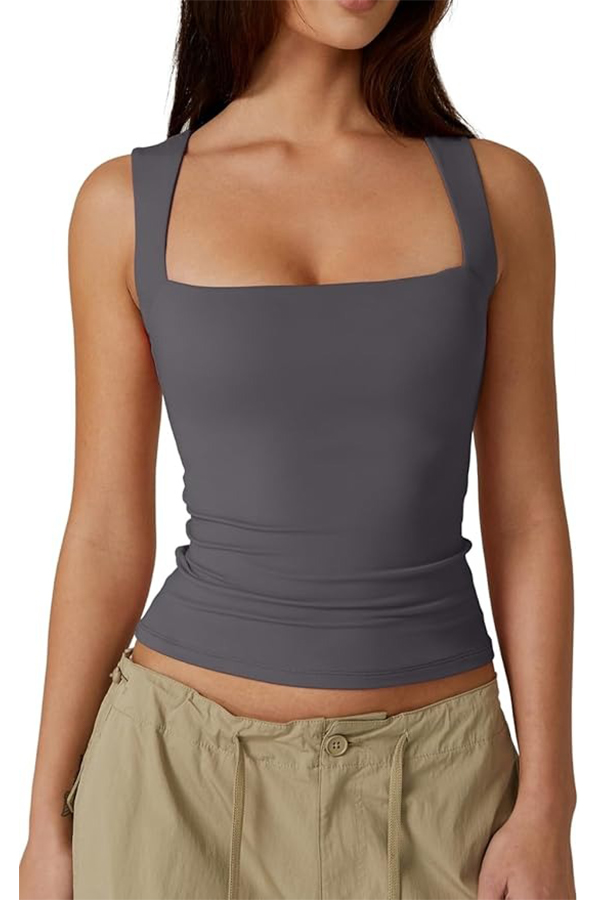 HOT SALE Women's Square Neck Sleeveless Double-Layer Tank Tops