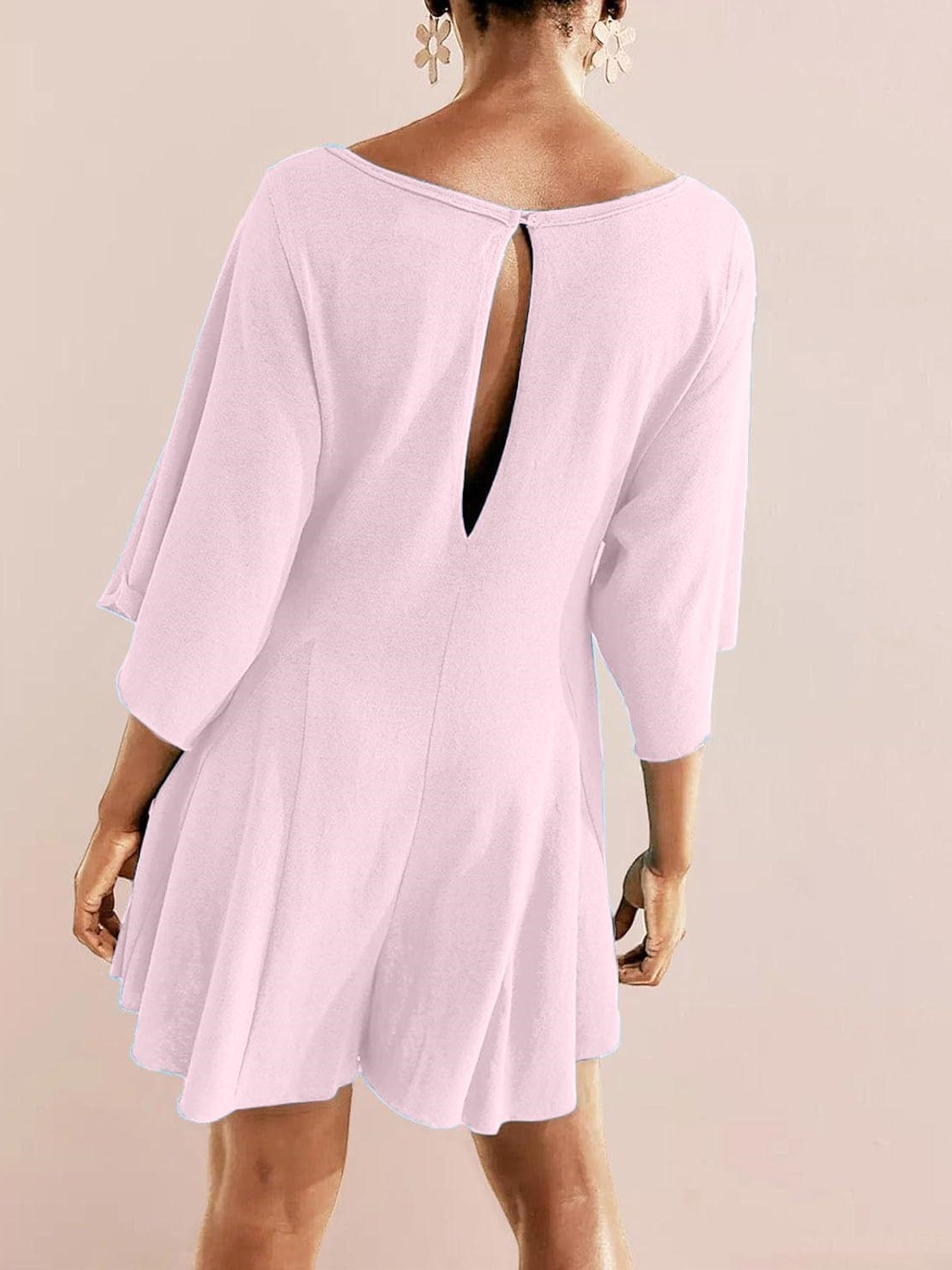 Women's Short Sleeve Loose Ruffled Short Romper Dress with Pocket
