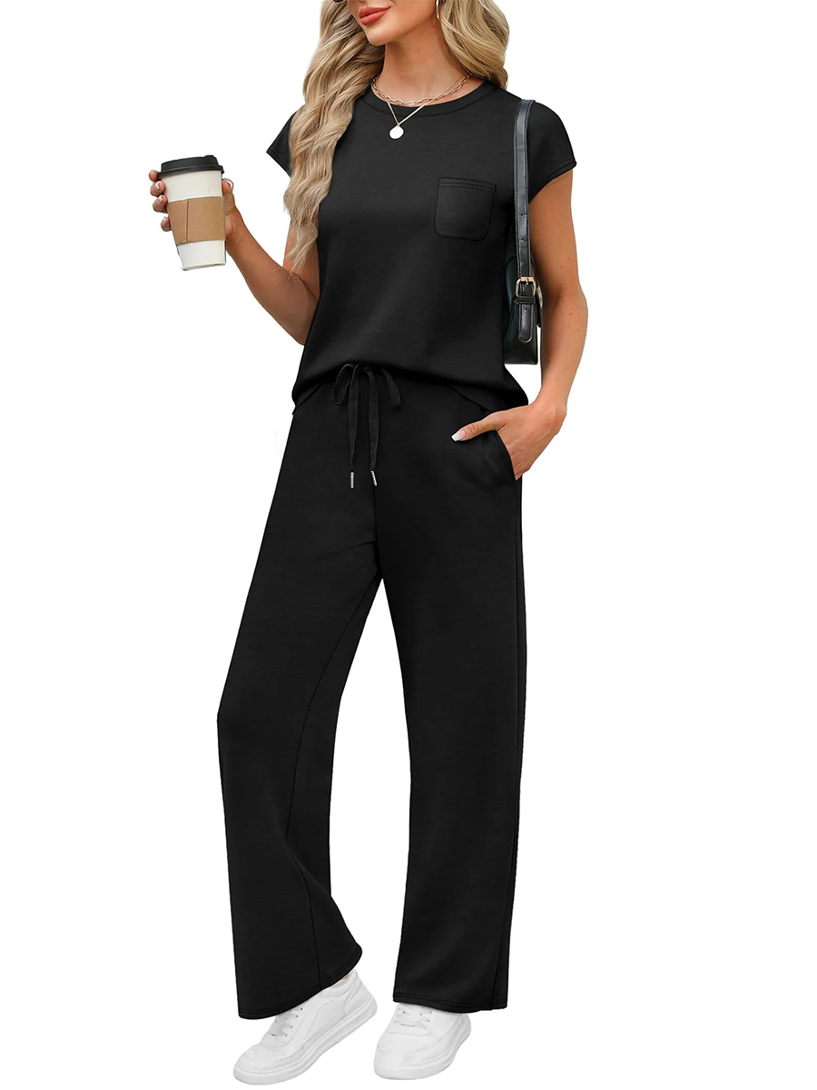 HOT SALE Women's Casual Summer Travel Vacation Outfits Cap Sleeve Lounge Set