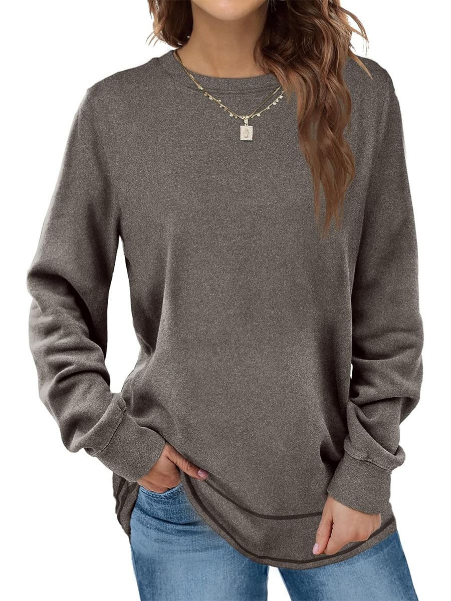 HOT SALE Women's Crewneck Long Sleeve Sweatshirt Curved Hem Tunic Tops