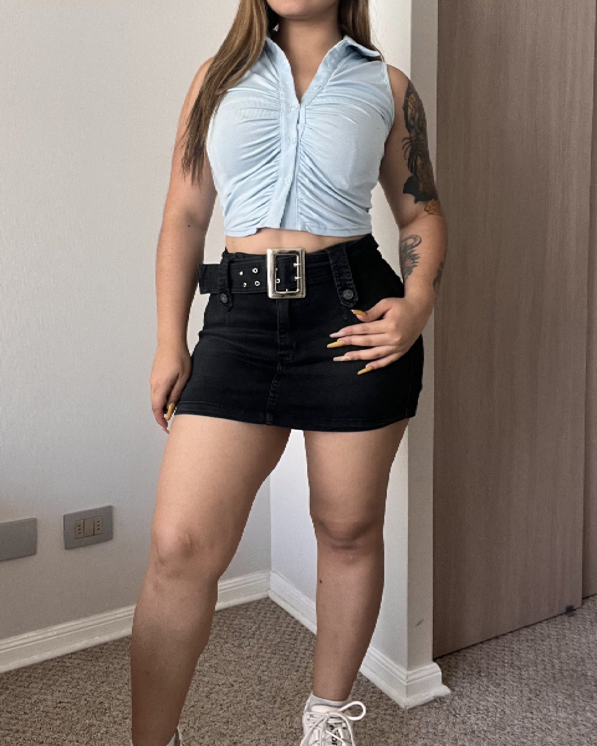 High Waisted Mini Slim Fit Denim Skirt With Shorts Underneath