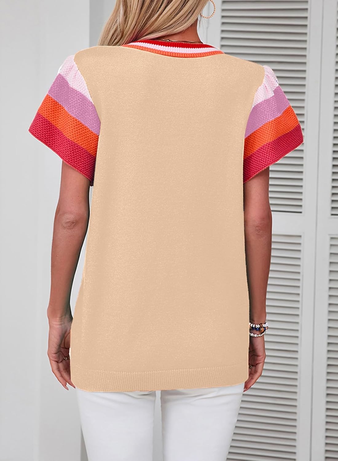 Women’s Casual Knit Pullover with Colorful Cap Sleeves(buy 2 free shipping!!!)