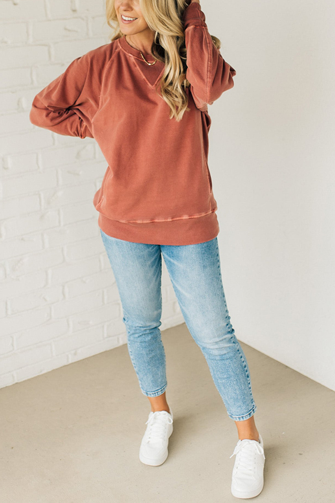 Ribbed Accent Pocketed Pullover