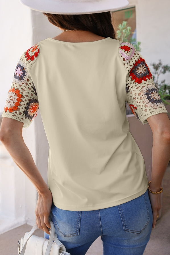 2025 New Floral Crochet Patchwork Round Neck Top(Buy 2 Free Shipping)