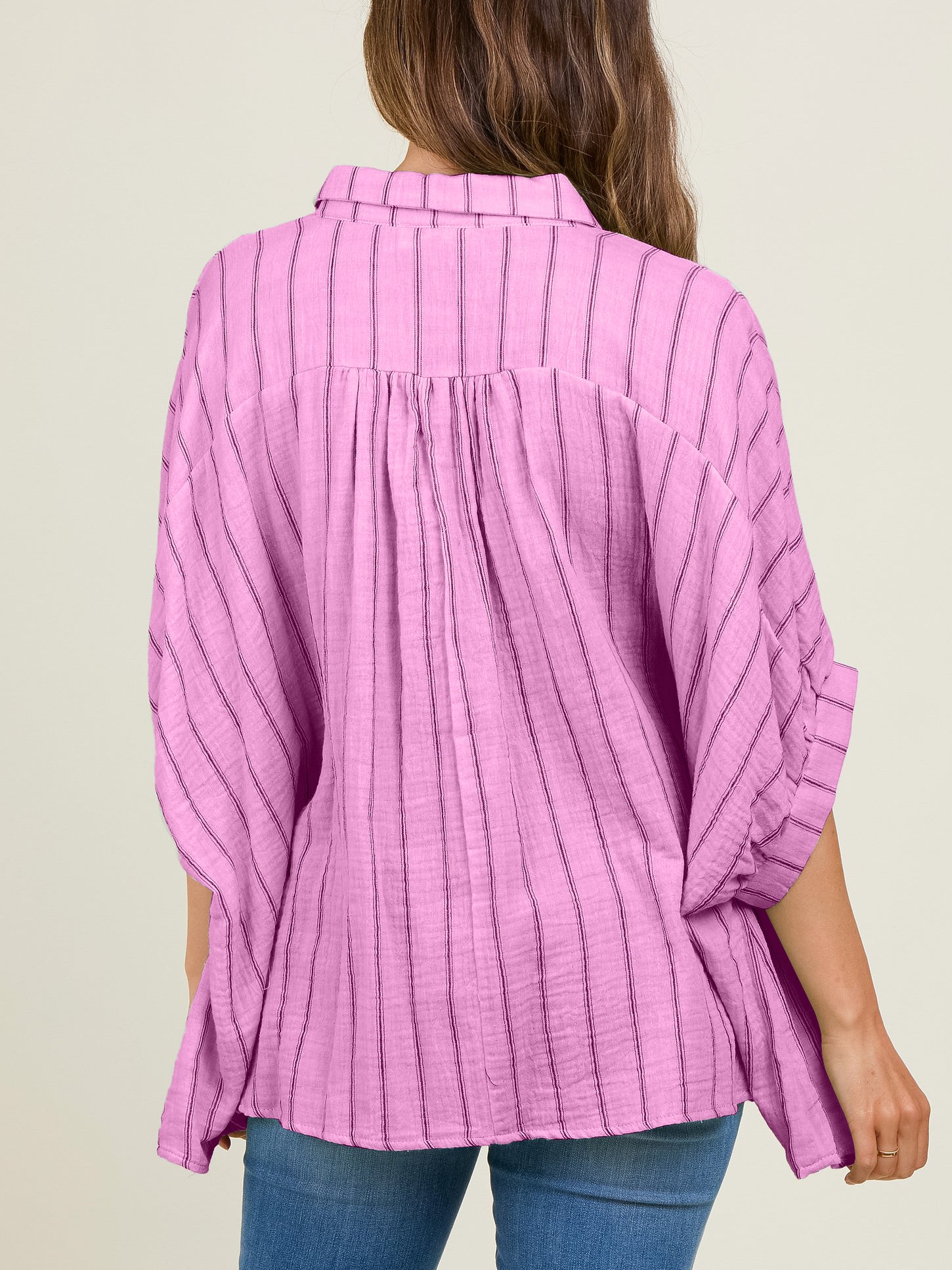 Oversized Striped Button Down Top