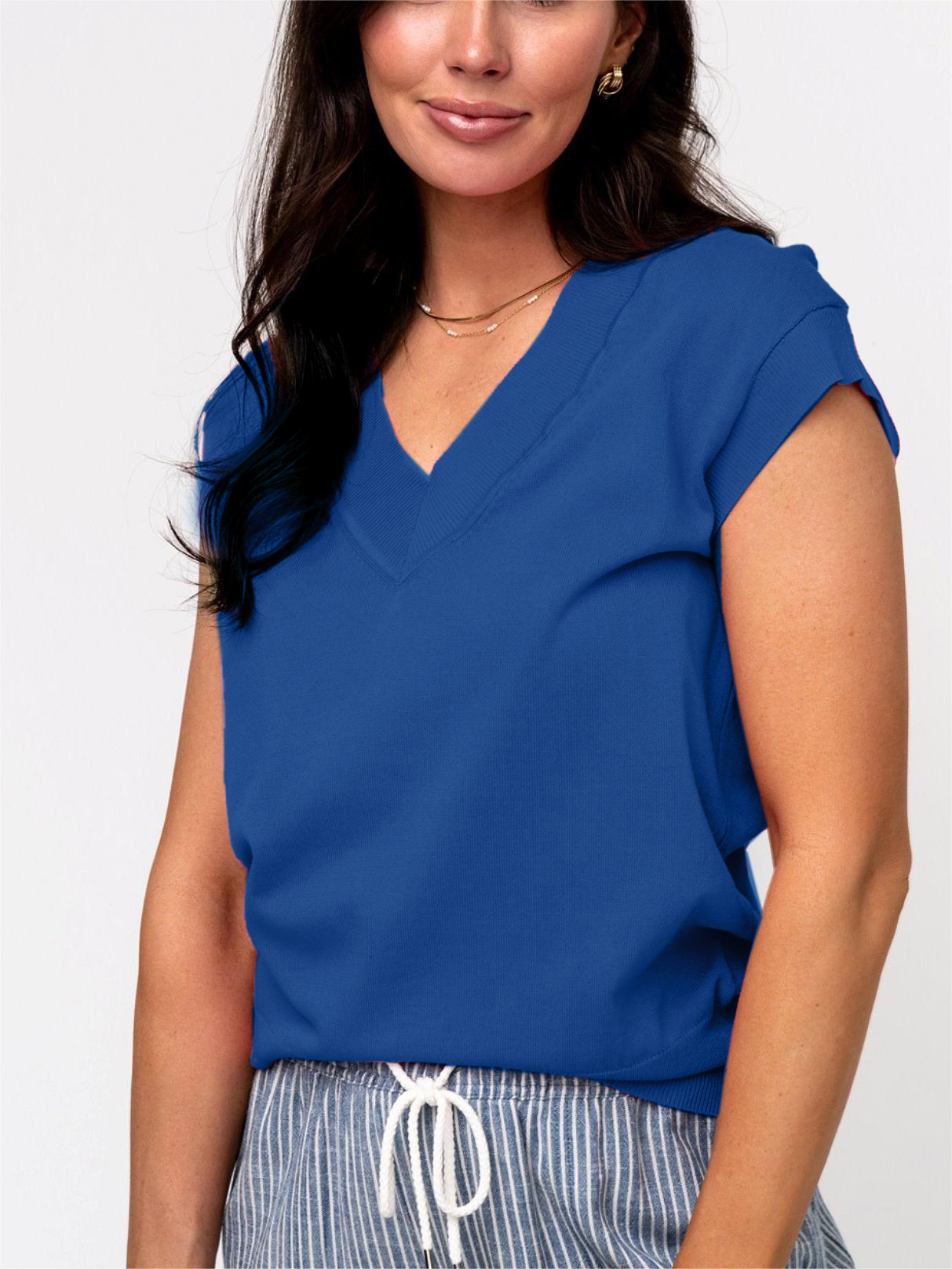 Womens  V Neck Cap Sleeve Basic Tops 💥Buy 3 Free Shipping