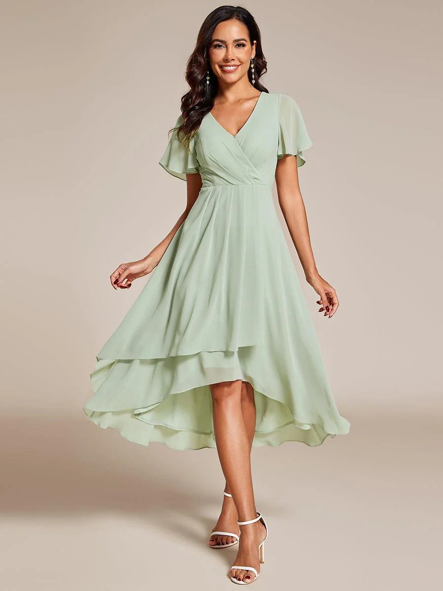 Ruffles Sleeve Pleated V-Neck A-Line Midi Dress (buy two free shipping!!!)