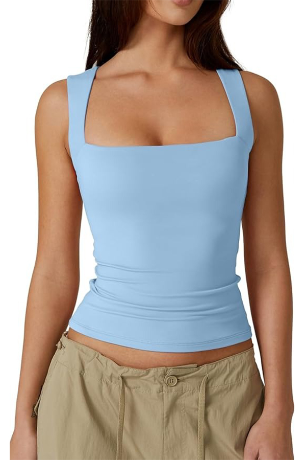 HOT SALE Women's Square Neck Sleeveless Double-Layer Tank Tops