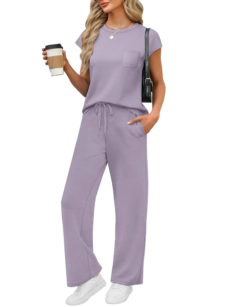 HOT SALE Women's Casual Summer Travel Vacation Outfits Cap Sleeve Lounge Set