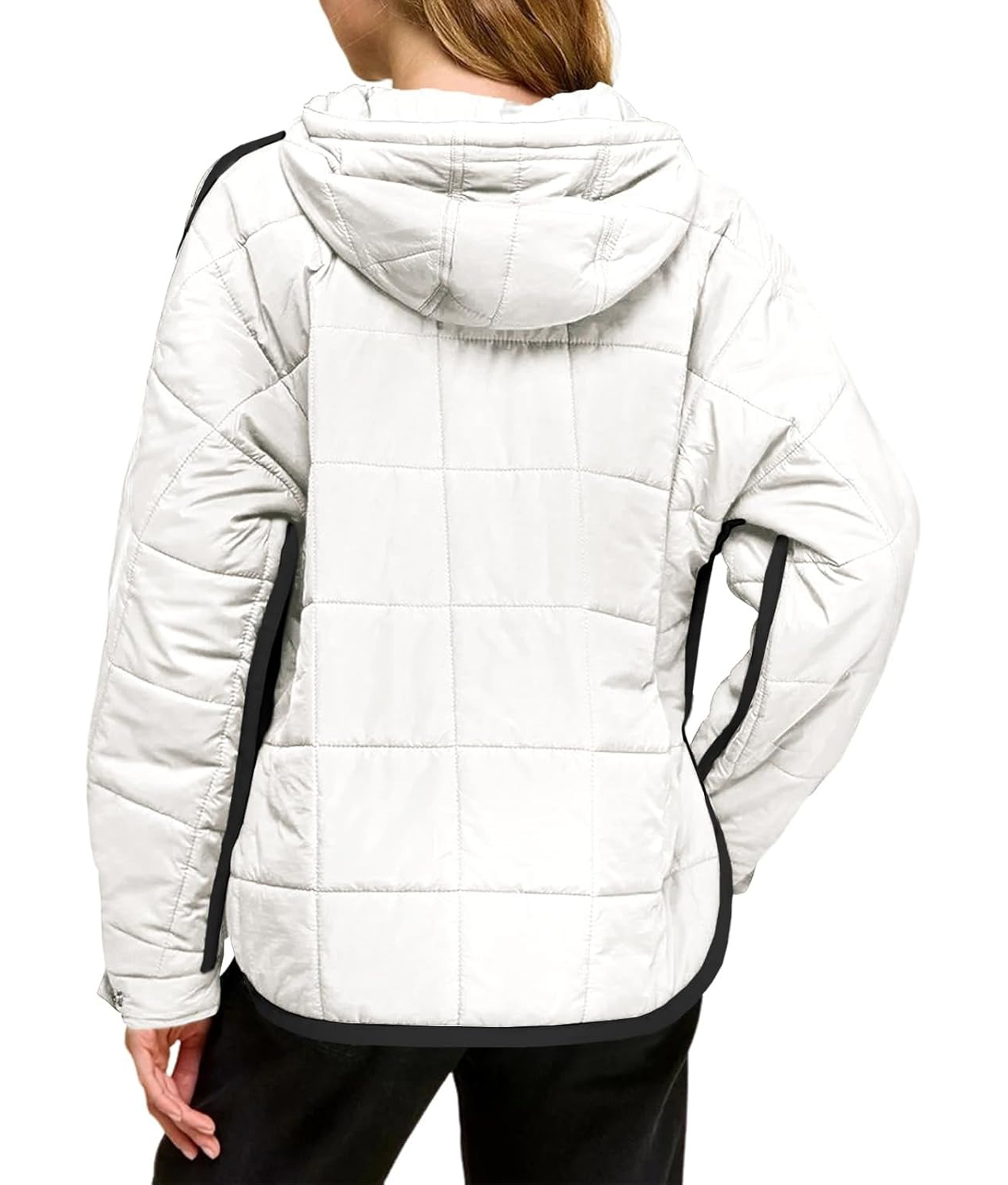 Women's Puffer Quilted Color Block Puffy Pocket Hoodie Jacket