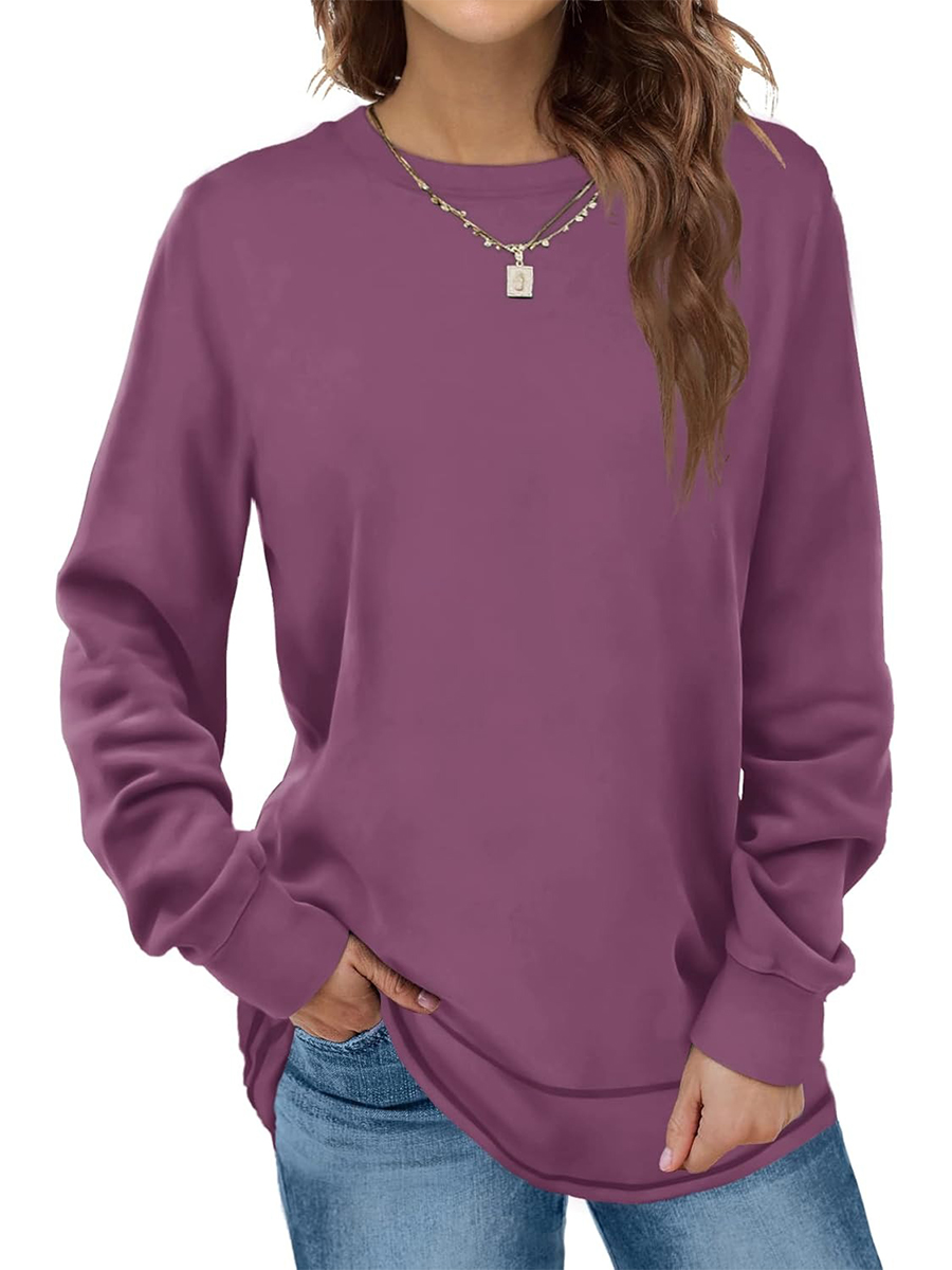 HOT SALE Women's Crewneck Long Sleeve Sweatshirt Curved Hem Tunic Tops