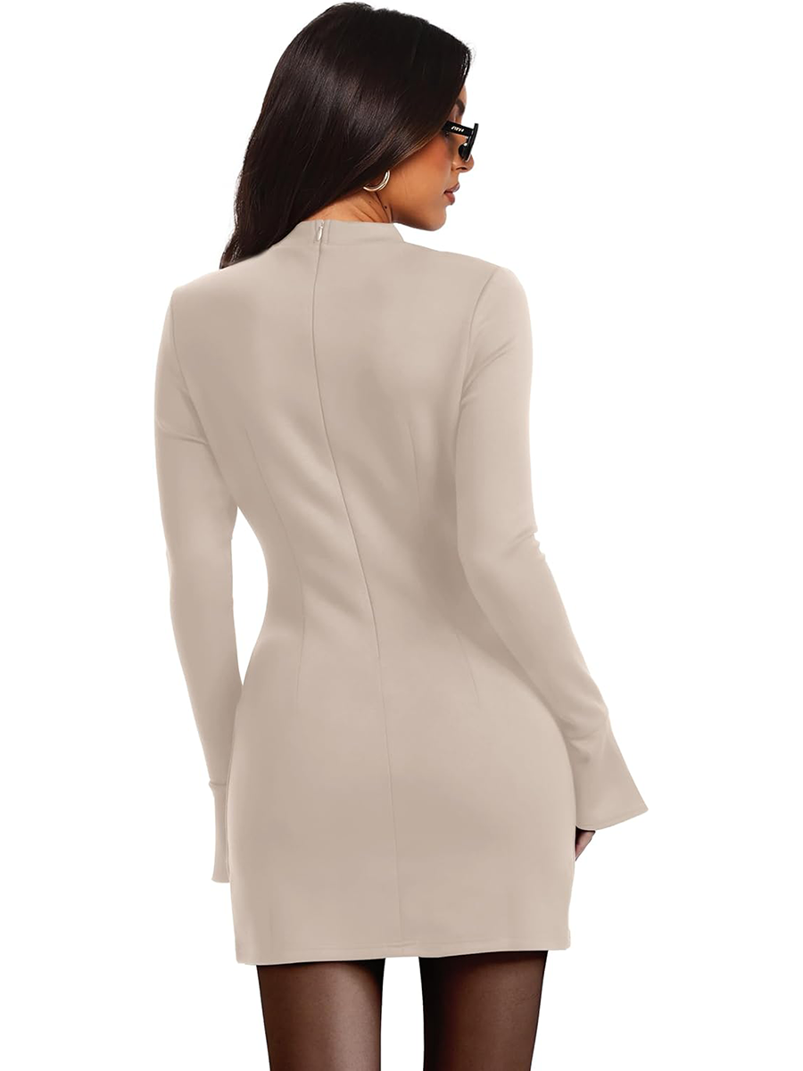 Women's Long Sleeve Mock Neck Dress Party Club Bodycon Mini Dresses