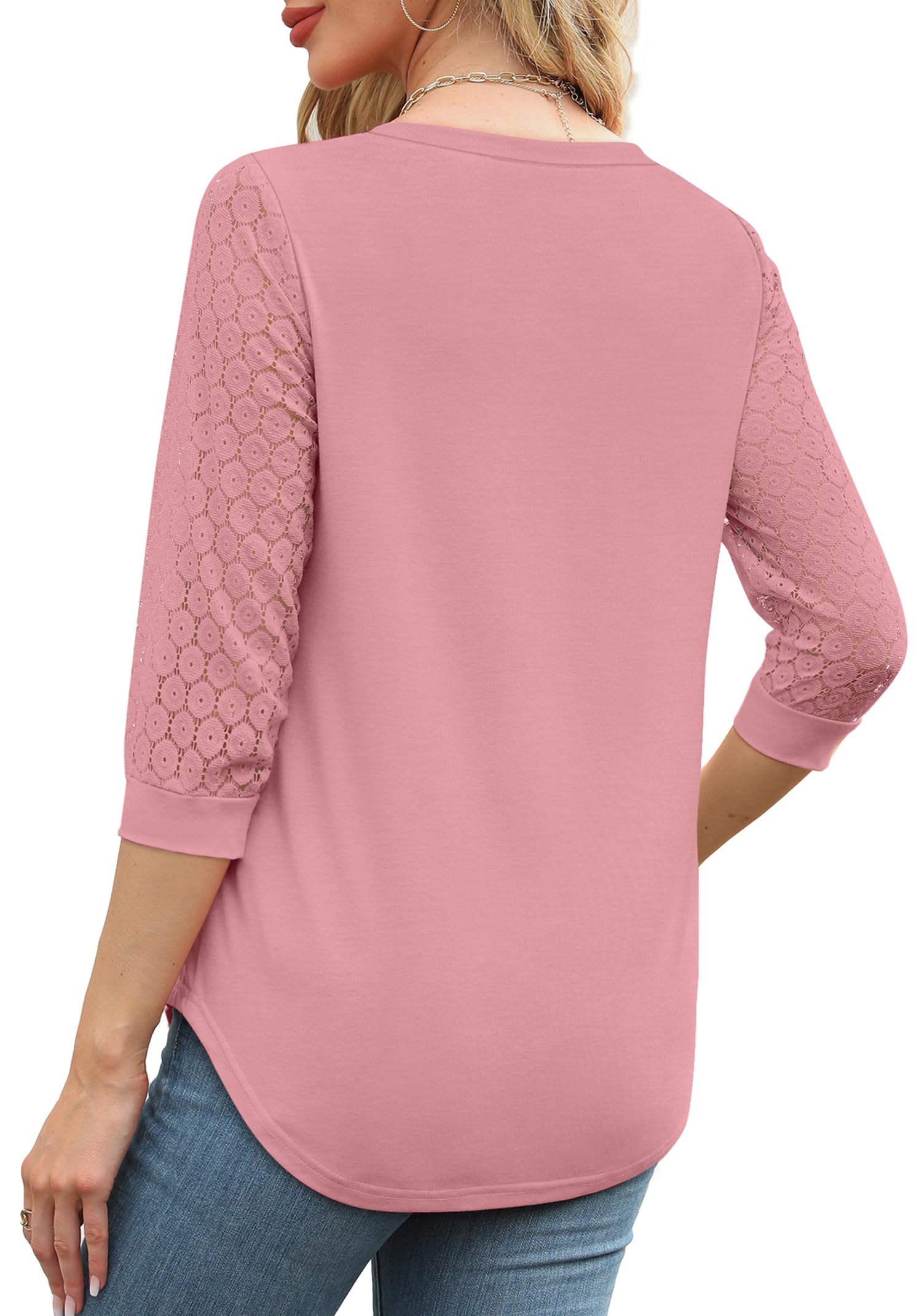 3/4 Length Sleeve Womens Tops V-Neck Lace Tunic Tops Business Casual Blouses (BUY 3 FREE SHIPPING)