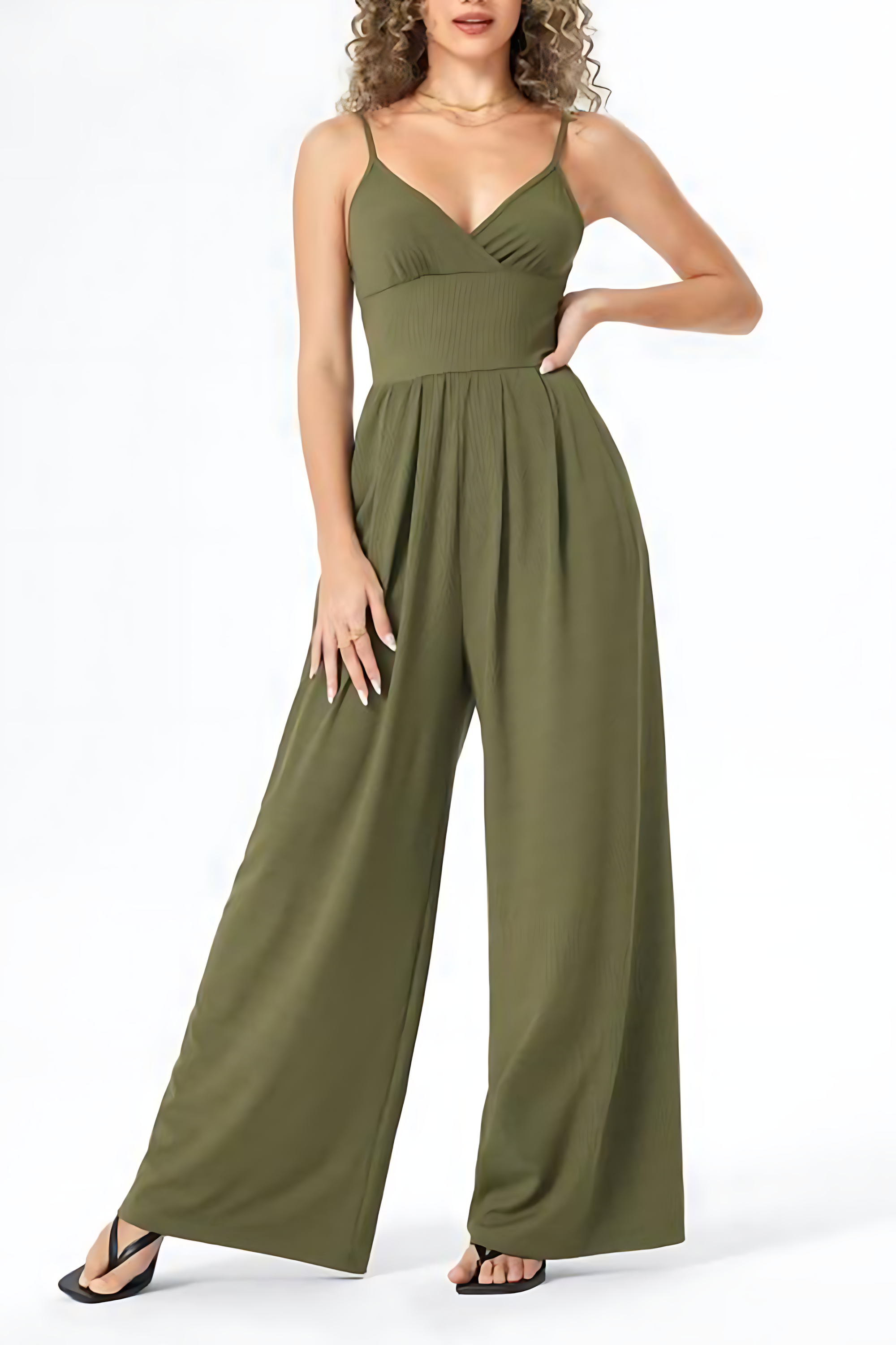 Women's V Neck Solid Pocket Adjustable Suspender wide-leg jumpsuit(Buy 2 Free Shipping)