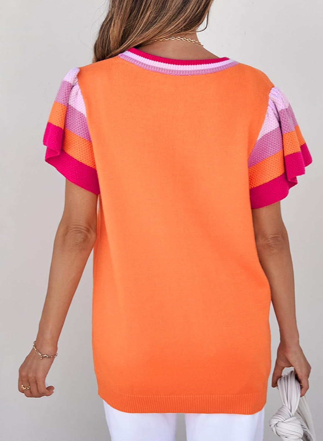 Women’s Casual Knit Pullover with Colorful Cap Sleeves(buy 2 free shipping!!!)