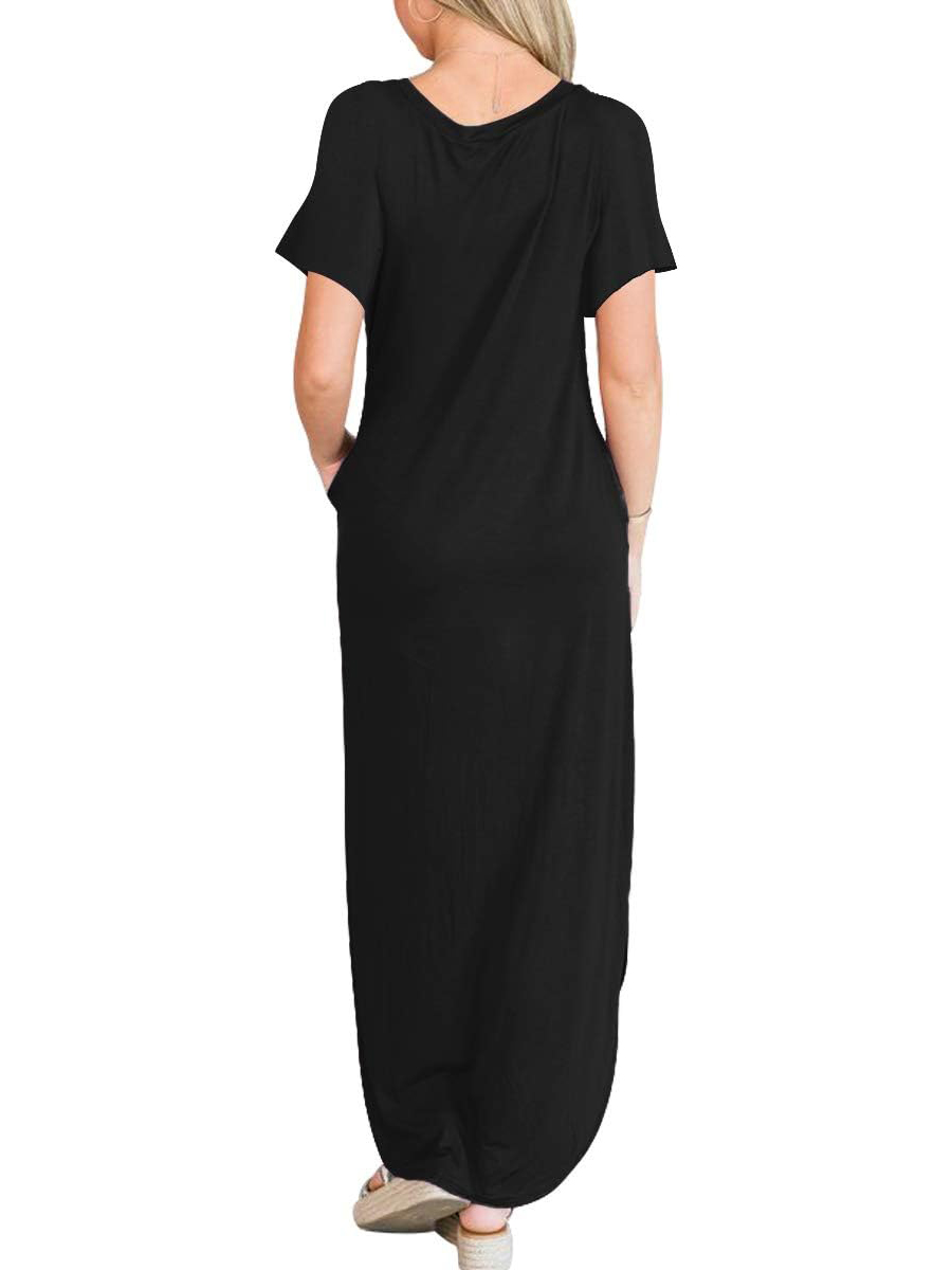 Women's Casual Loose Short Sleeve Pocket Split Maxi Dress