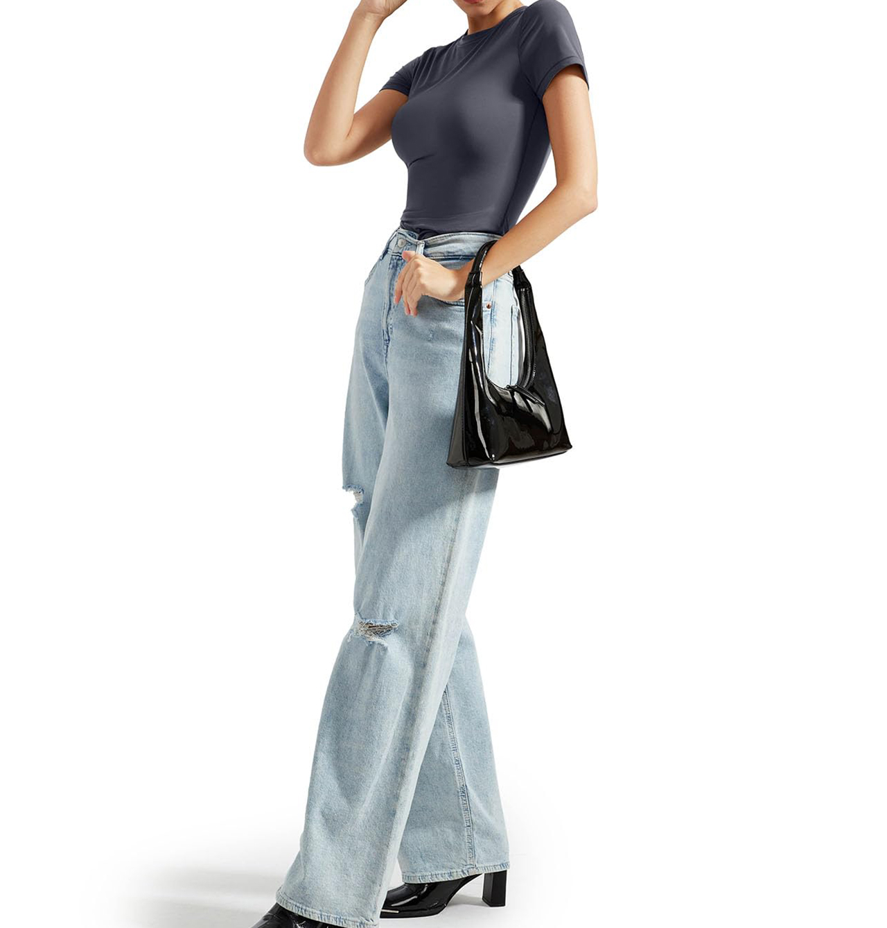 Women's Double Lined Slim Fit Crew Neck Short Sleeve T-Shirt