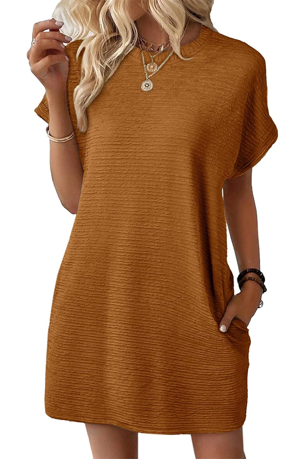 Women's Crewneck Short Sleeve Textured Mini Dress Casual Beach Vacation Dresses