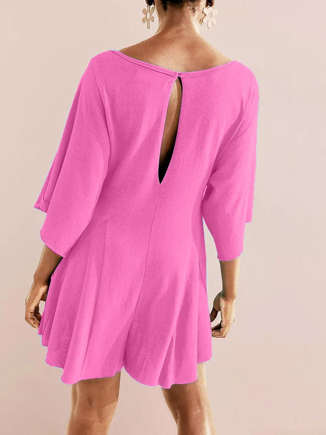 Women's Short Sleeve Loose Ruffled Short Romper Dress with Pocket