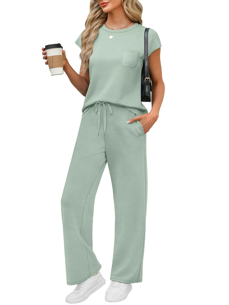 HOT SALE Women's Casual Summer Travel Vacation Outfits Cap Sleeve Lounge Set