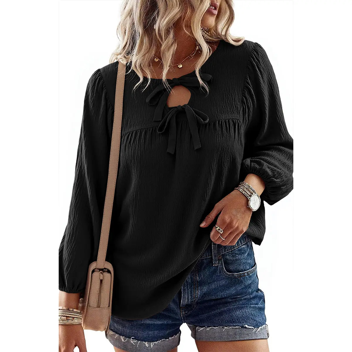 2026 Spring/Summer Women's Casual Solid White Tunic Blouse