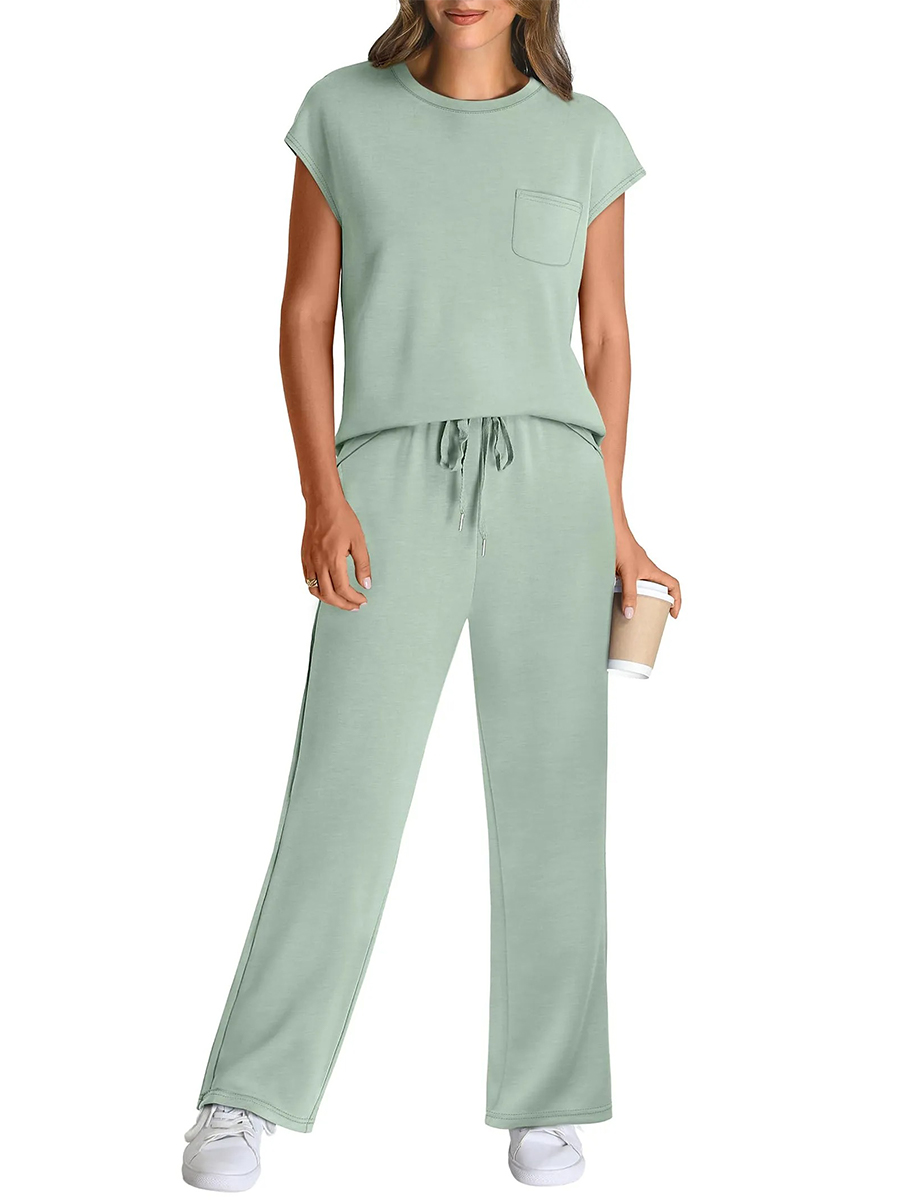 HOT SALE Women's Casual Summer Travel Vacation Outfits Cap Sleeve Lounge Set