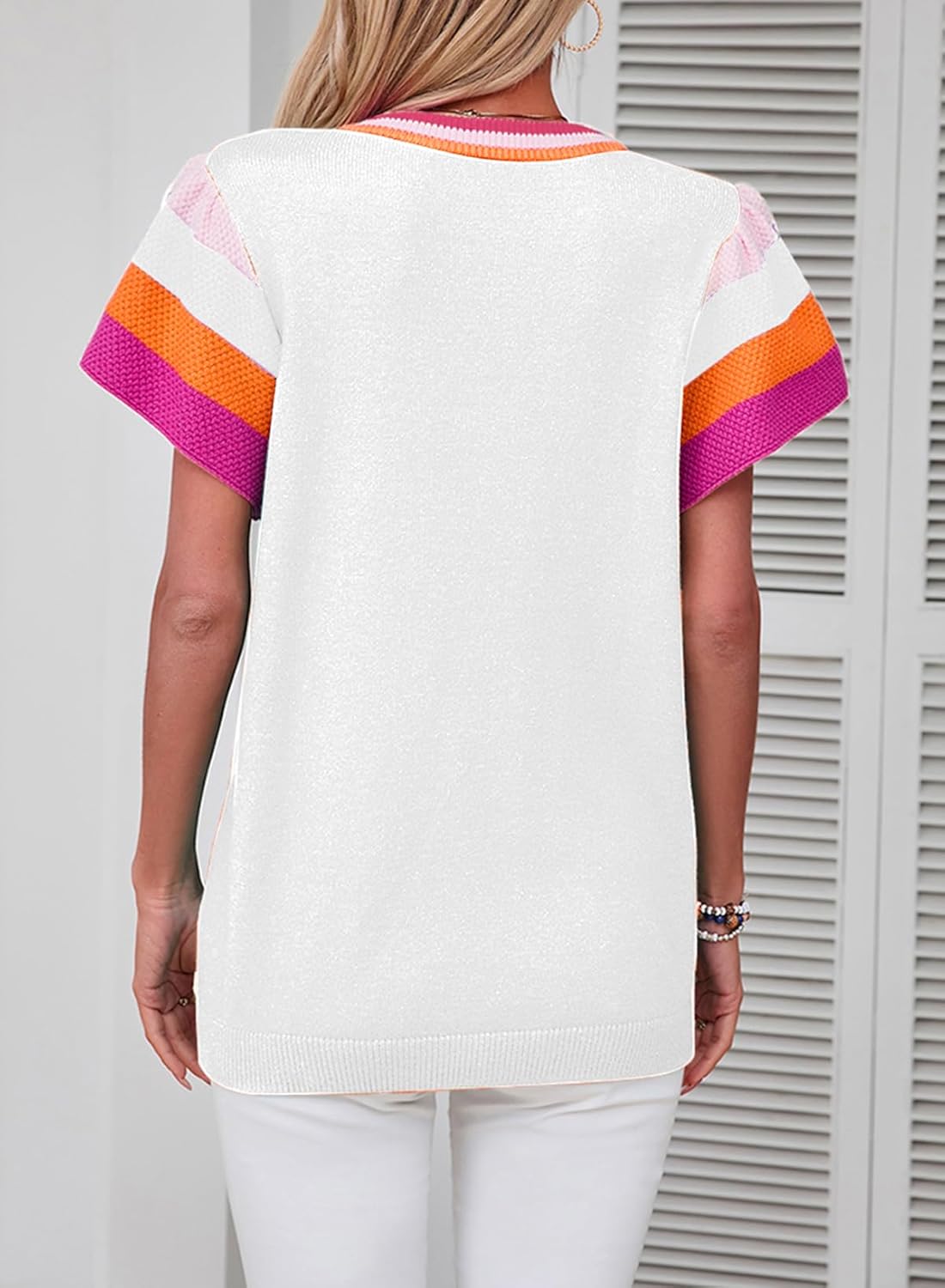 Women’s Casual Knit Pullover with Colorful Cap Sleeves(buy 2 free shipping!!!)