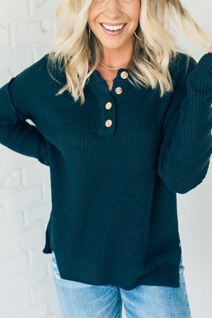 Henley Waffle Knit Sweater