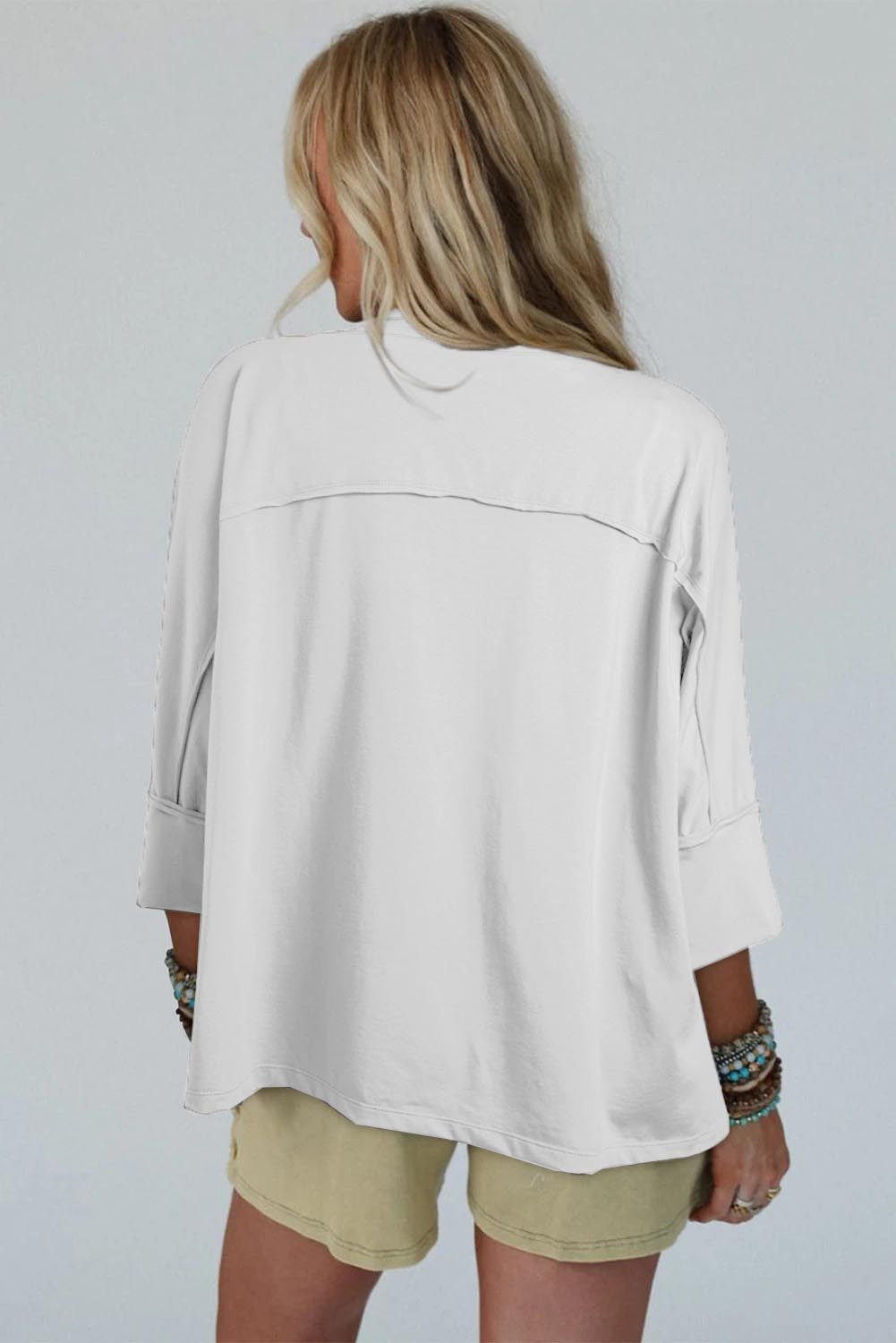 Floral Star Patched Exposed Seam 3/4 Sleeve Top