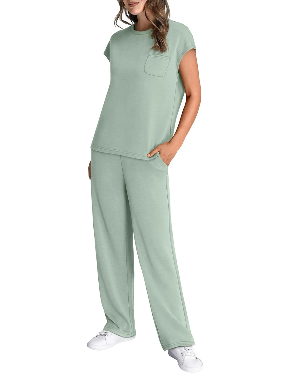 HOT SALE Women's Casual Summer Travel Vacation Outfits Cap Sleeve Lounge Set