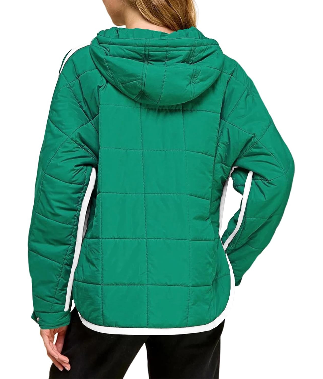 Women's Puffer Quilted Color Block Puffy Pocket Hoodie Jacket