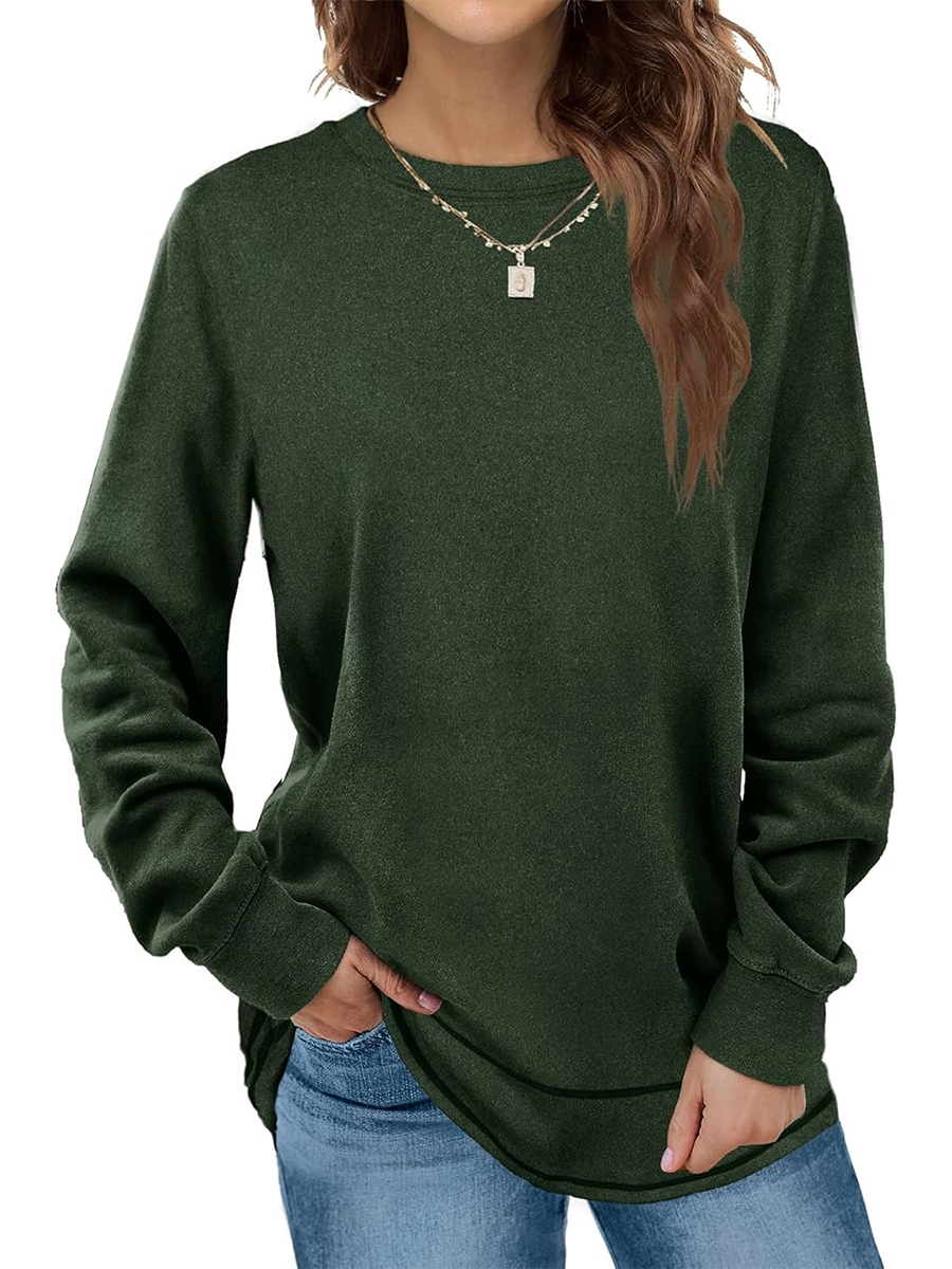 HOT SALE Women's Crewneck Long Sleeve Sweatshirt Curved Hem Tunic Tops