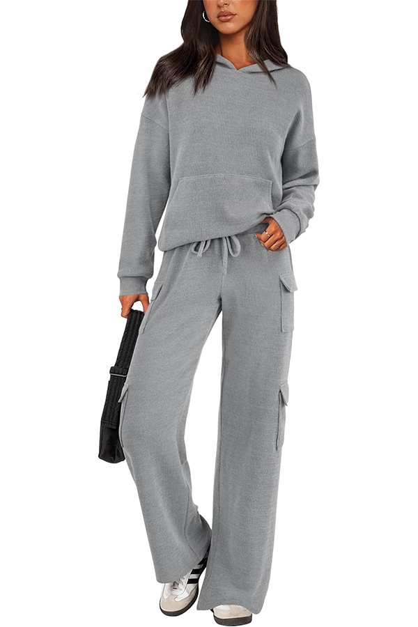 Women's Casual Hooded Sweatshirt Pocket Pants 2 Piece Set