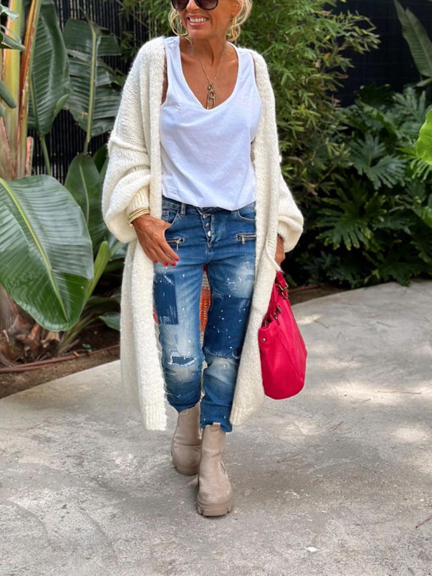 Letter Dropped Shoulder Long Sleeve Cardigan