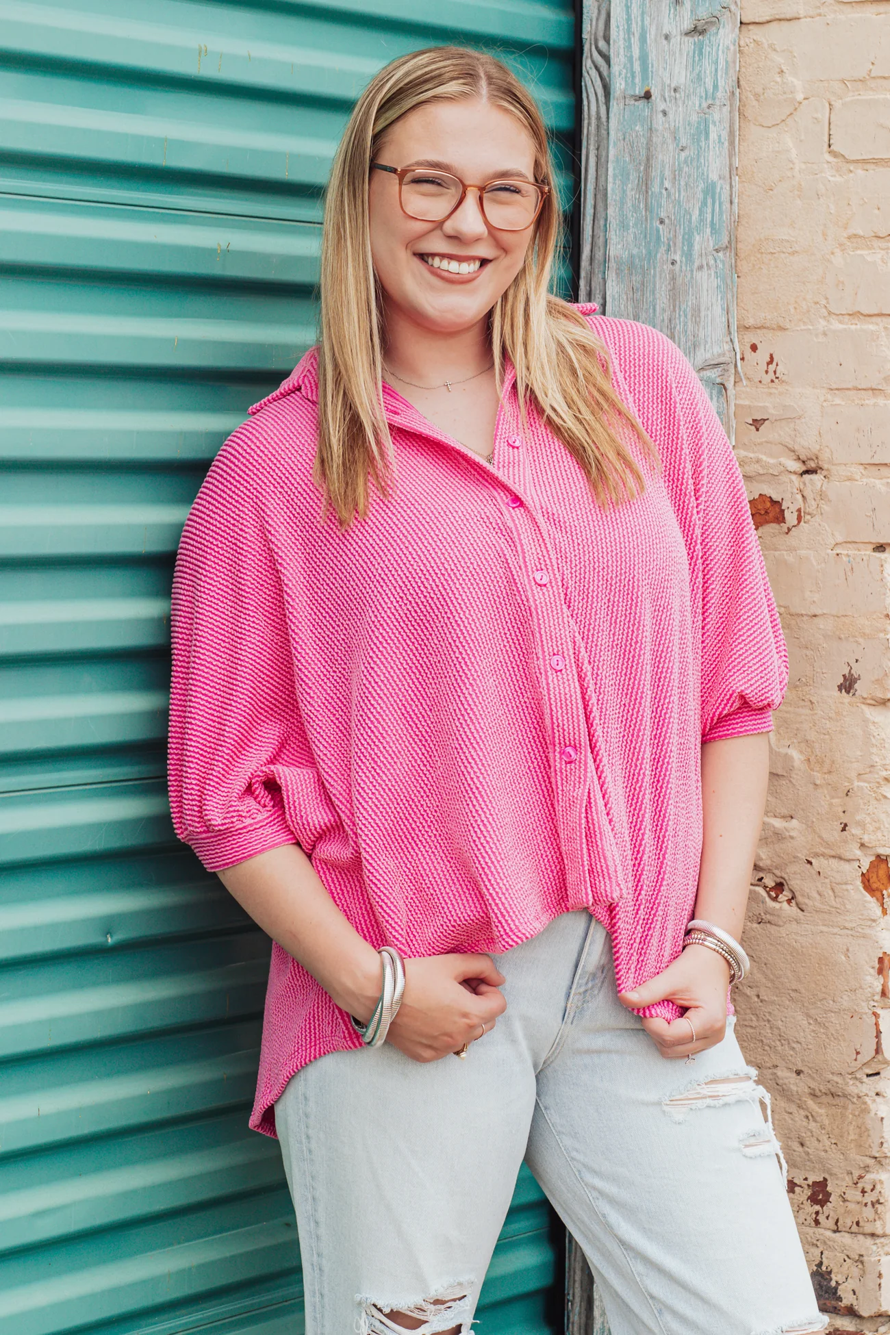 Women's Seasons Ribbed Button Down Top(Buy 2 Free Shipping)