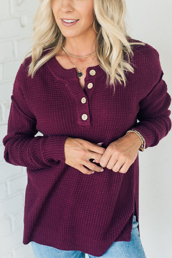 Henley Waffle Knit Sweater