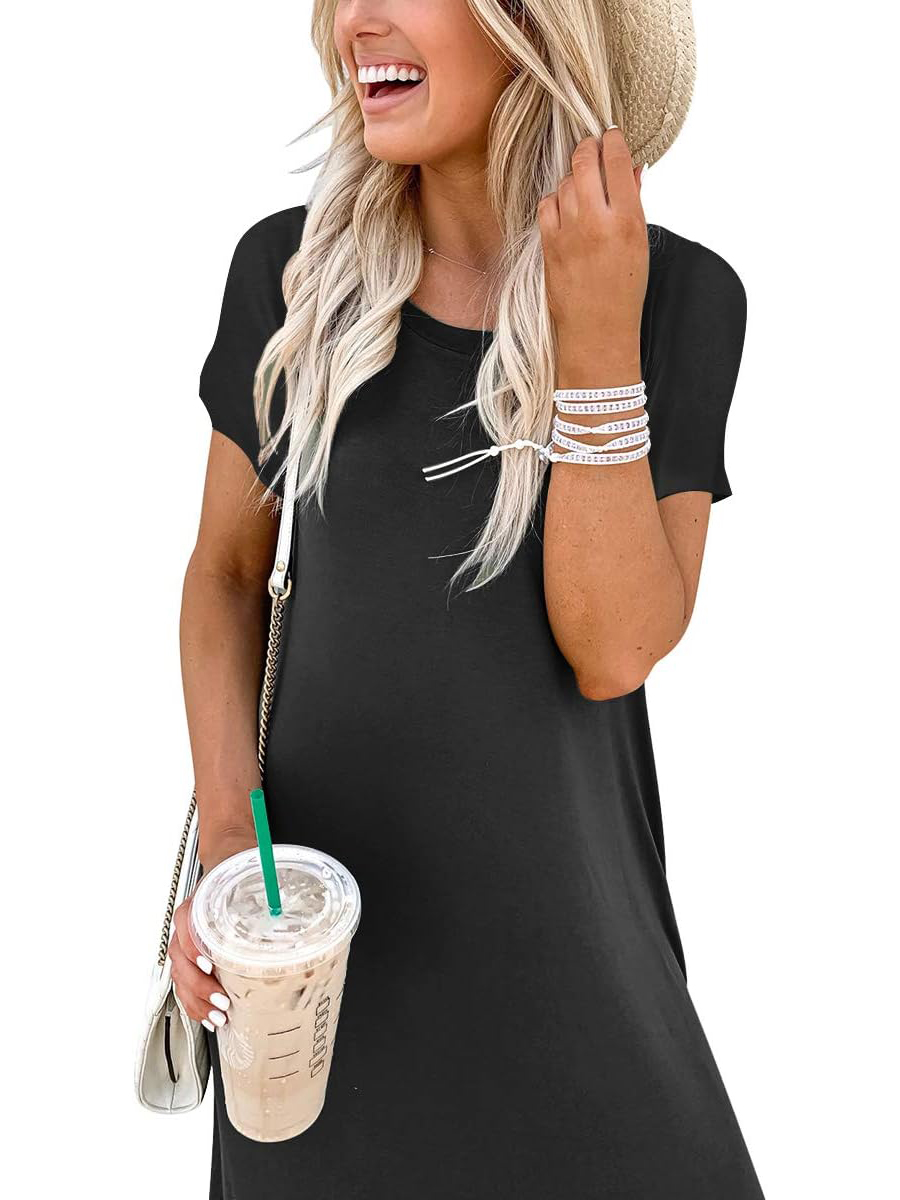 Women's Casual Loose Short Sleeve Pocket Split Maxi Dress