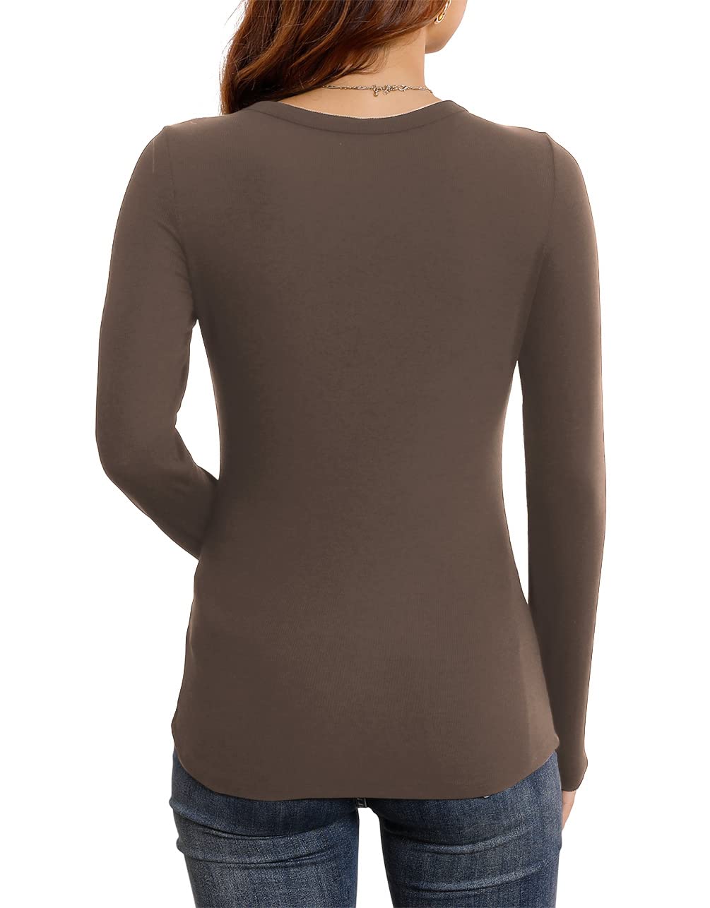 Womens Fall Long Sleeve Stretch Slim Round Neck Ribbed Basic Shirts