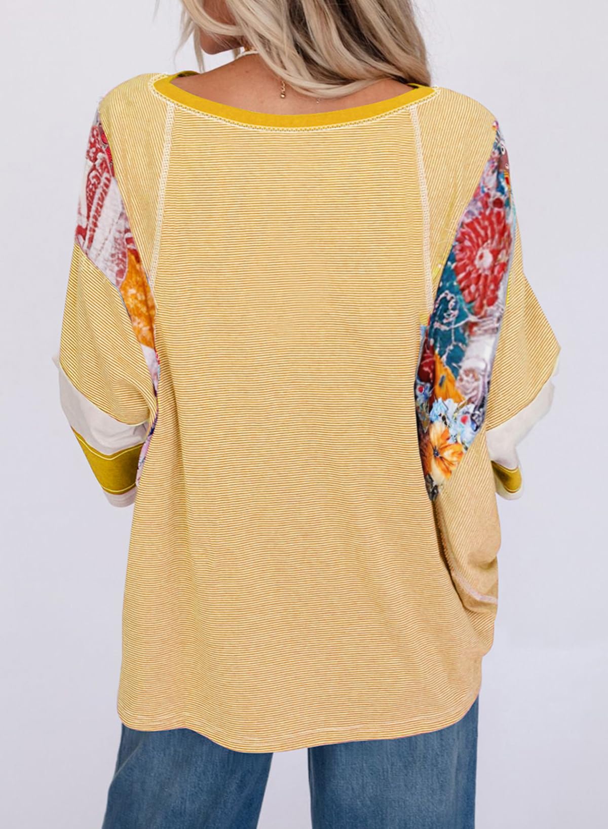 2025 New Women's 3/4 Length Sleeve Oversized Striped Patchwork Shirts(buy 2 free shipping)