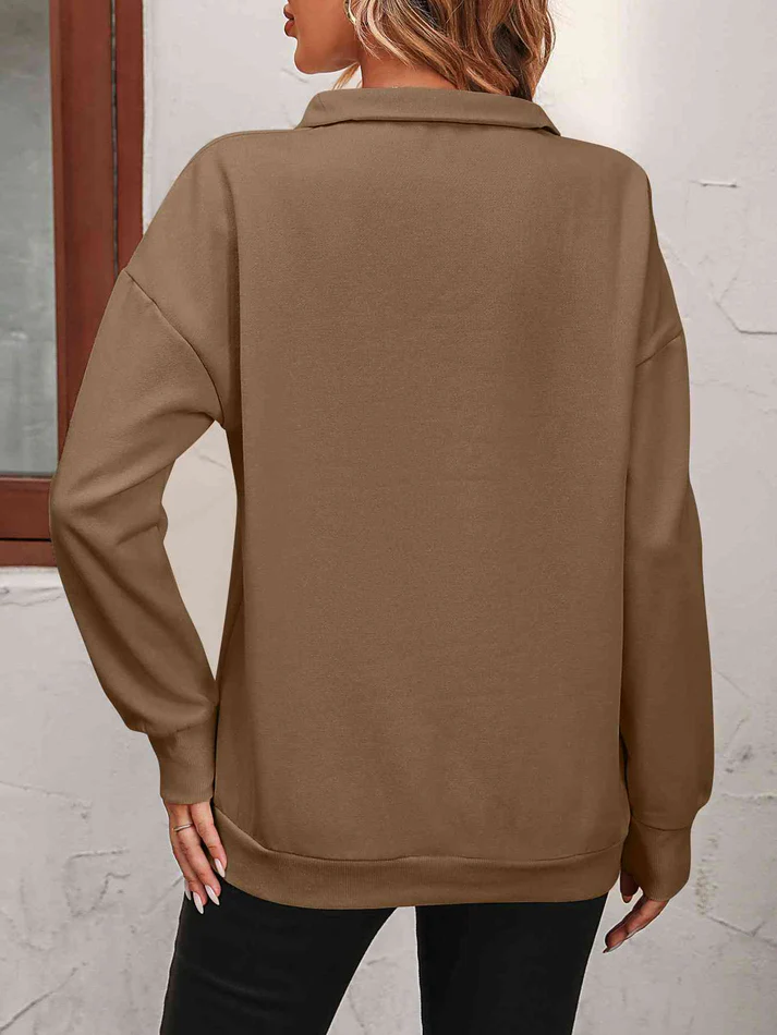 Womens Zip-Up Dropped Shoulder Sweatshirt