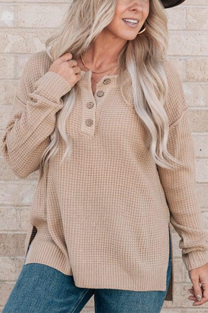 Henley Waffle Knit Sweater